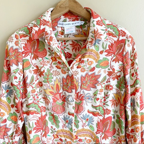 GRETCHEN SCOTT floral top Ruffle sleeve fall color RELISTED - Picture 9 of 9